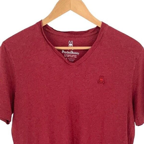 Psycho Bunny Mens Pima Cotton V Neck Short Sleeve T Shirt Red Size 5 Small - Picture 2 of 7